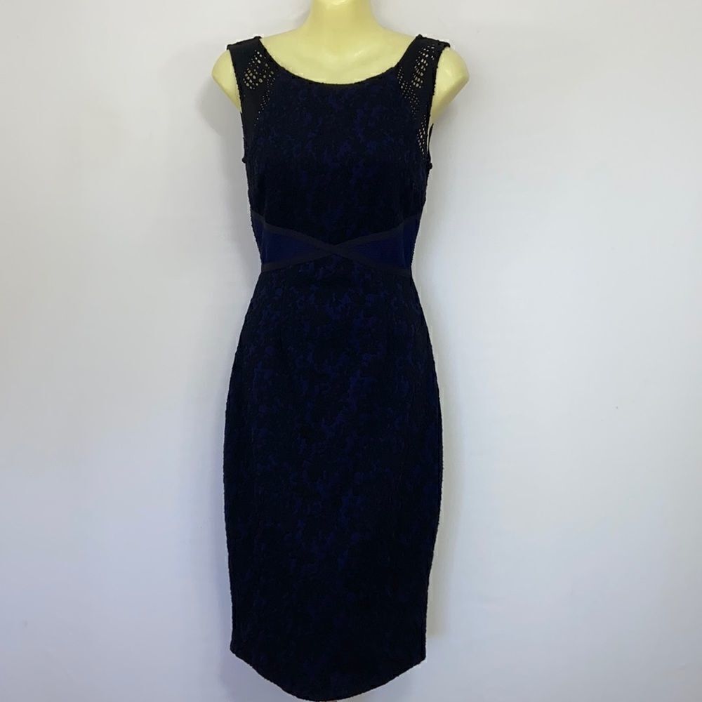 Anthropologie Dress Moulinette Soeurs Dress Black Lace Blue Embroidery N…